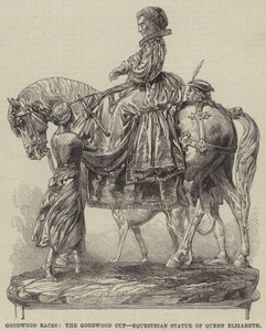 Goodwood Races, the Goodwood Cup, Equestrian Statue of Queen Elizabeth by English School
