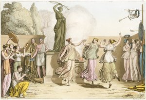 Greek women dancing around statue of Diana