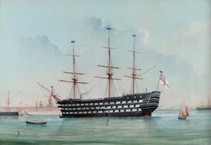 HMS Victory in Portsmouth Harbour by English School