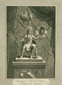 Haloch, or Tescalipuca, a Deity of the Mexicans, illustration from The World: or the present State of the Universe, being a General and Complete Collection of Modern Voyages and Travels, by Cavendish by English School