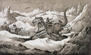 Hannibal and his war elephants crossing the Alps
