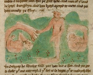 A Coloured Drawing Depicting Mythical People of Ethiopia Born with Only One Foot (a Sciopod), to Shade Them from the Sun, from 