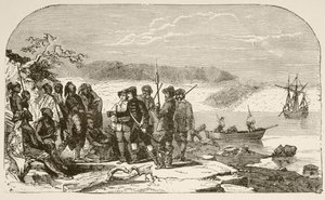 Henry Hudson Offers Liquor to the Indians in 1609 by English School
