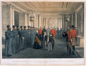 Queen Victoria and Prince Albert Inspecting the Wounded Soldiers of the Grenadier Guards at Buckingham Palace, 1855 by English School