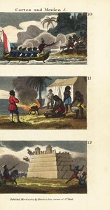 Hernan Cortez Landing at Tabasco, Mexico, Presented with 20 Women Including Marina by the Mayans, and Destroying a Mayan Temple and Idols by English School