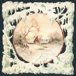 House in Snow Scene Surrounded by Icicles, Christmas Card by English School