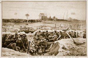How the Northumberland Fusiliers met an attack on their first-line trenches at Ypres by English School