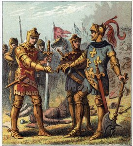 Hundred Years War: Battle of Poitiers (1356). The King of France John II the Good acknowledged his defeat and went to Edward Plantagenet of England.
