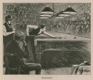 Illustration Depicting Men Playing Billiards by English School
