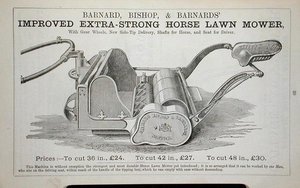 Improved Extra-Strong Horse Lawn Mower, illustration from a gardening catalogue, published by Barnard Bishop & Barnard