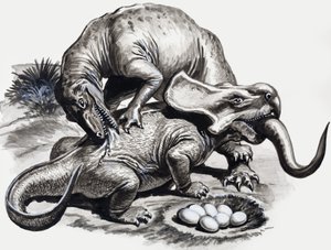 In the Days of the Dinosaurs: Discovery in the Desert by English School