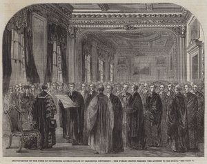 Inauguration of the Duke of Devonshire as Chancellor of Cambridge University, the Public Orator reading the Address to His Grace