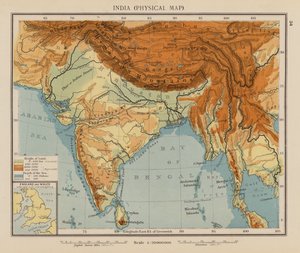 India, Physical Map by English School