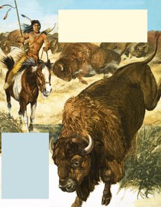 Indian chasing down a buffalo