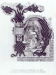 Initial Letter of a Charter Containing Portraits of Henry VIII and Wolsey, 1529 by English School