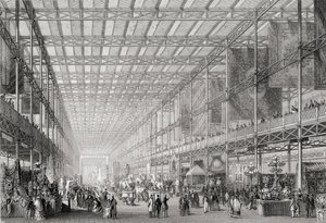 Interior of The Great Industrial Exhibition of 1851 in Hyde Park from Cyclopaedia of Useful Arts & Manufactures, edited by Charles Tomlinson, c.1880s by English School