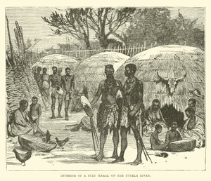 Interior of a Zulu Kraal on the Tugela River by English School