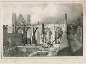 Interior View of the Houses of Lords and Commons the Day after the Fires Taken from the Top of Westminster Hall