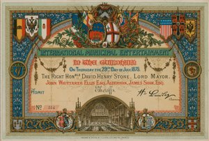 Invitation to International Municipal Entertainment at the Guildhall, London, on 29 July 1875 by English School