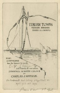 Invitation to an Exhibition of Drawings in Water Colour by Charles J Watson by English School