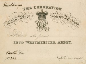 Invitation to the Coronation of Queen Victoria at Westminster Abbey, 28 June 1838 by English School