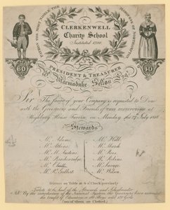 Invitation to the dinner of the Clerkenwell Charity School by English School