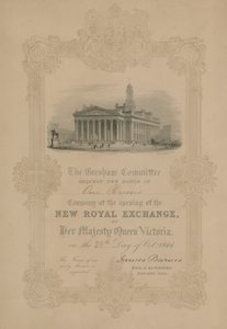 Invitation to the Opening of the New Royal Exchange, London, by Her Majesty Queen Victoria on 28 October 1844