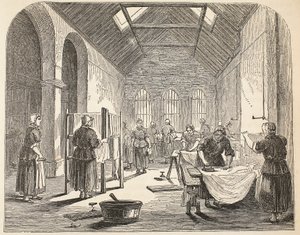 Ironing-room at the Brixton Prison, illustration from The Criminal Prisons of London and Scenes from Prison Life by Henry Mayhew and John Binny, pub. 1862 by English School