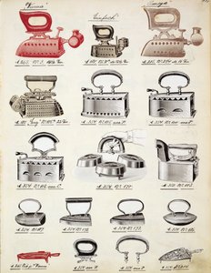 Irons, from a trade catalogue of domestic goods and fittings, c.1890-1910