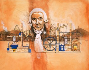 James Watt with Kilns and Mechanical Pumps in Background by English School