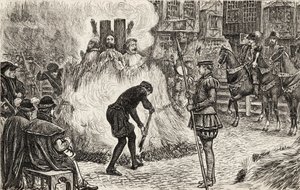 John Bland, John Frankesh, Nicholas Sheterden and Humphrey Middleton Burnt Alive for Heresy in the 16th Century, c.1865 by English School