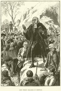 John Wesley, preaching in Cornwall (engraving) by English School