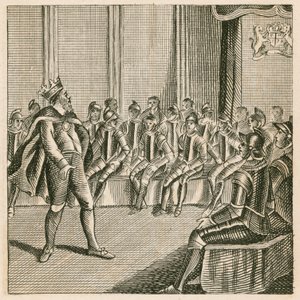 King Henry III entering parliament and finding the barons clad in armour by English School