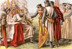 King John being forced to sign Magna Carta by English School
