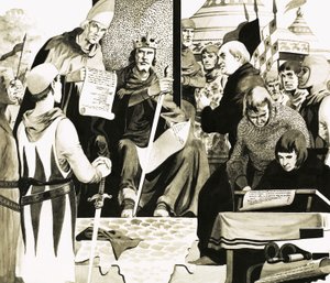 King John Prepares to Sign the Magna Carta at Runnymede by English School
