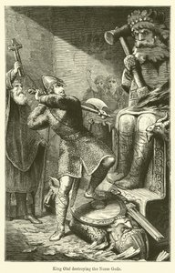King Olaf Destroying the Norse Gods by English School
