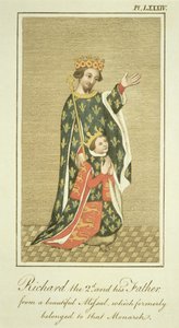 King Richard II with his Father Edward the Black Prince, Illustration from The Complete View of the Dress and Habits of the People of England Volume II, published 1799 by English School