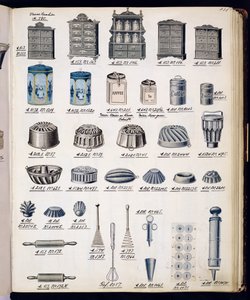 Kitchen storage and utensils from a trade catalogue of domestic goods and fittings, c.1890-1910