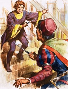 Knife fight on the stairs by English School