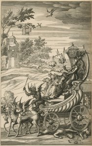 Knight protecting queen and children riding over liberty by English School