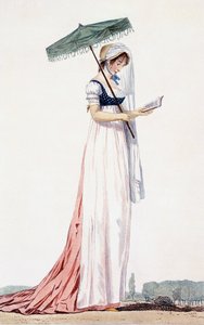Ladies elegant summer dress with parasol, by Delacourt, 1770 by English School