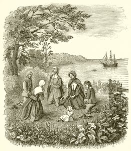 Landing of the Pilgrim Fathers by English School
