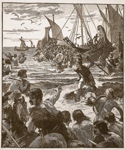 Landing of the Romans on the coast of Kent, illustration from Cassell