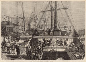 Landing Oranges at Fresh Wharf, London Bridge, for Christmas