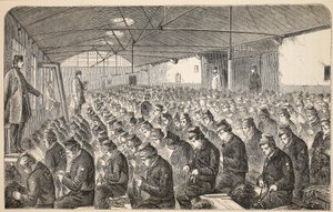 Large Oakum-room (under the Silent System) at the Middlesex House of Correction, Coldbath Fields, illustration from The Criminal Prisons of London and Scenes from Prison Life by Henry Mayhew and John by English School