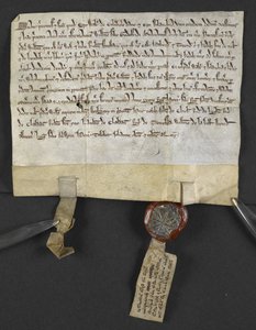 Latin Deed with Hebrew Quitclaim by Jacob ben Aaron by English School