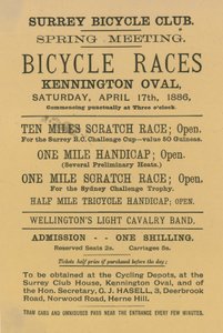 Leaflet Advertising Bicycle Races at Kennington Oval, 17 April 1886 by English School