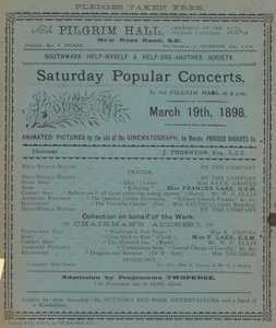 Leaflet Advertising the Saturday Popular Concerts at the Pilgrim Hall by English School
