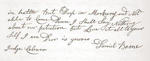 Letter from Daniel Boone to Judge John Cobren, original dated 5th October, 1809 by English School