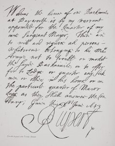 Letter from Prince Rupert, June 1643 by English School